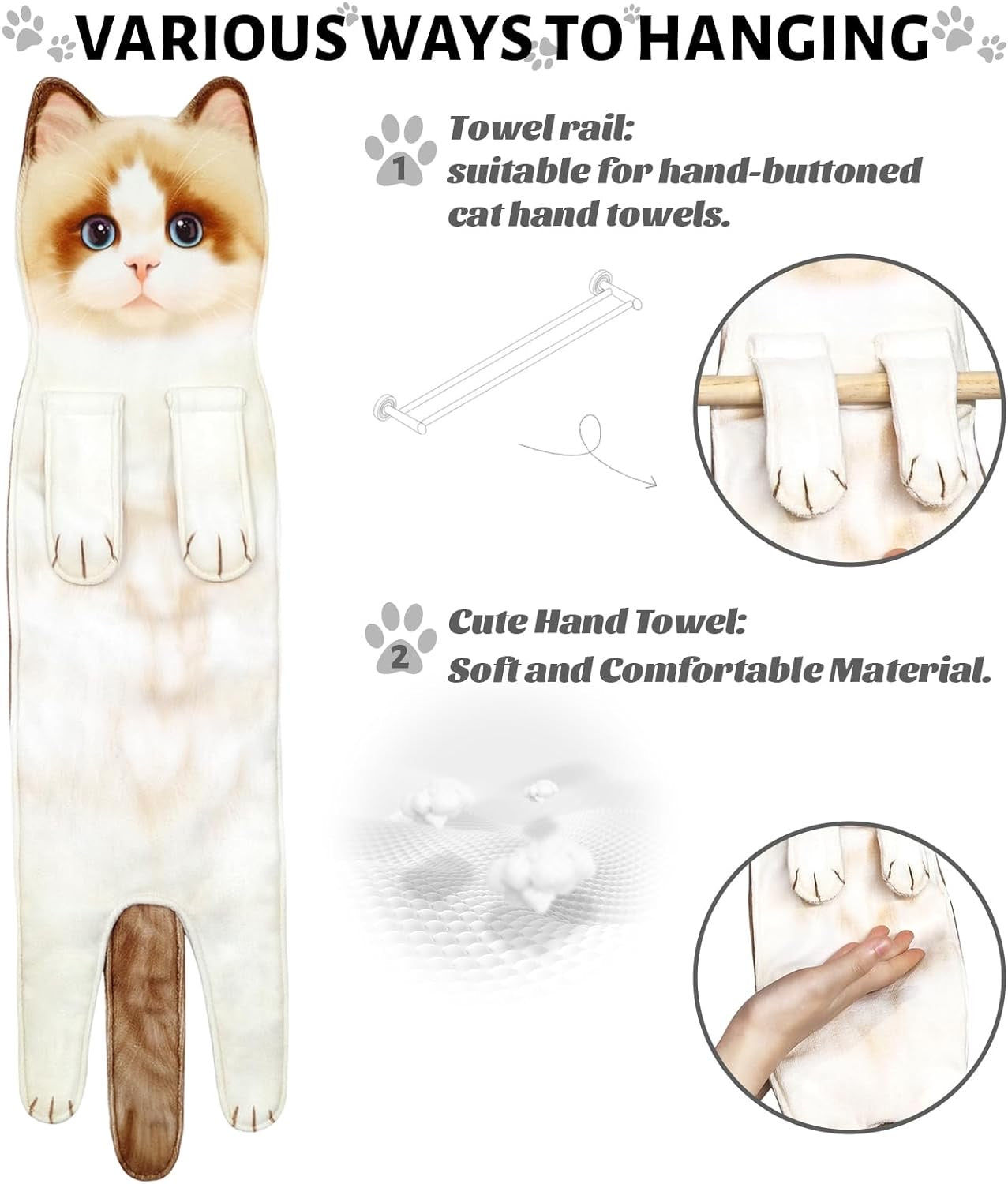 Cat Hand Towels for Bathroom,Cat Kitchen Towels Decorative Hand Towel, Hanging Cat Towel Washcloths Face Towels Absorbent Soft- Shorthair Cat Towels for Cat Lover (Shorthair Cat)