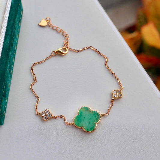 Natural Chrysoprasus Four leaf clover shape bracelet