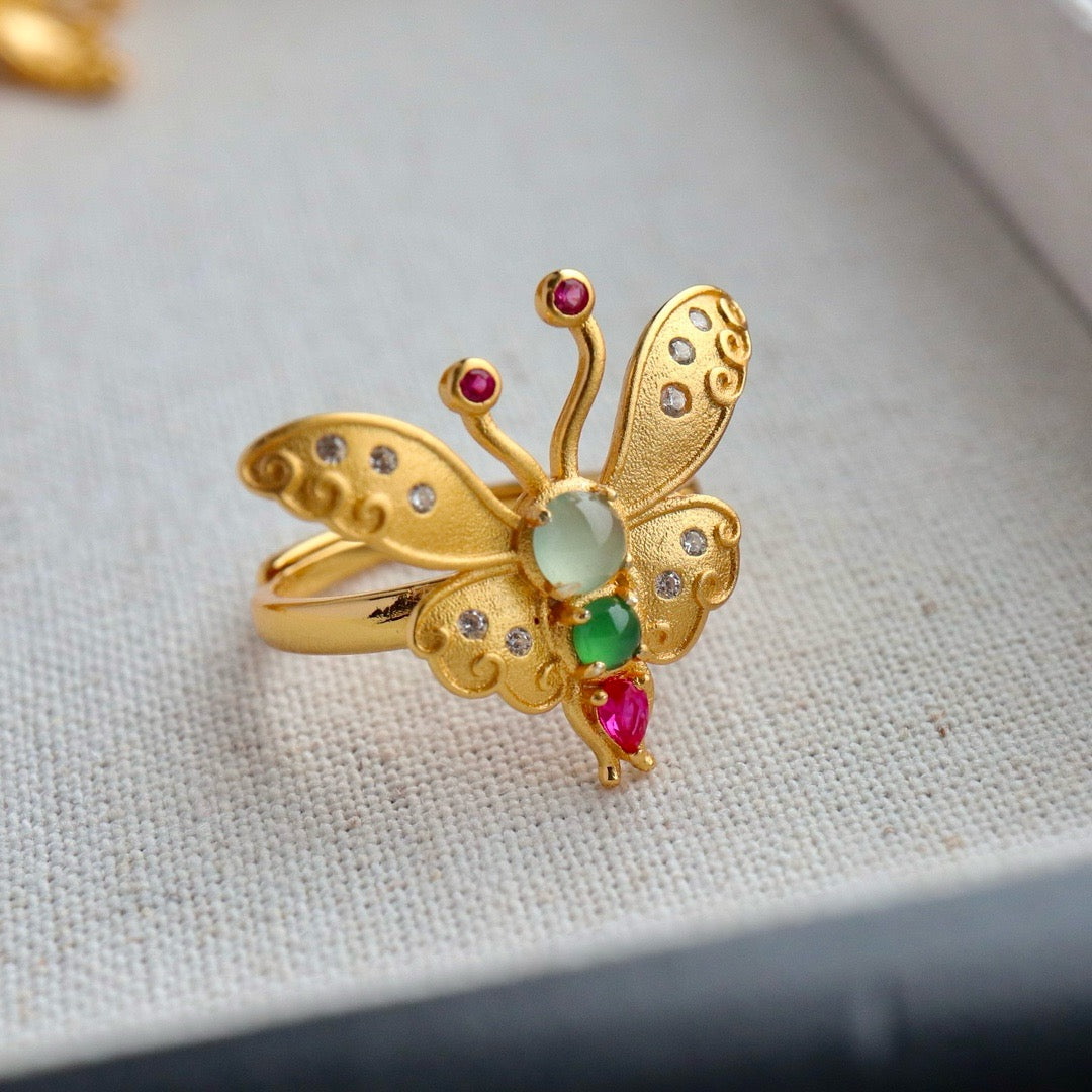 Butterfly shape natural Chrysoprasus Ring