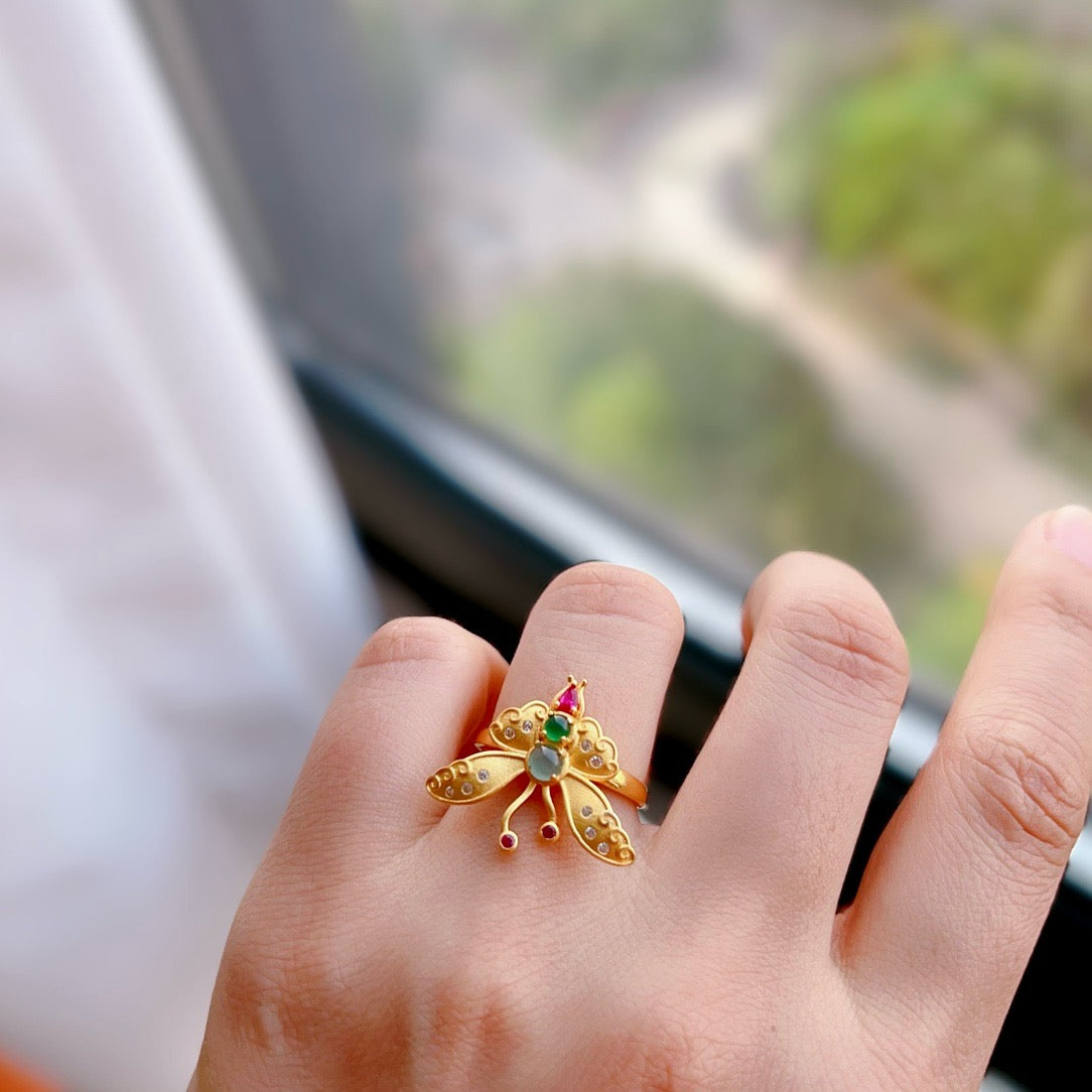 Butterfly shape natural Chrysoprasus Ring