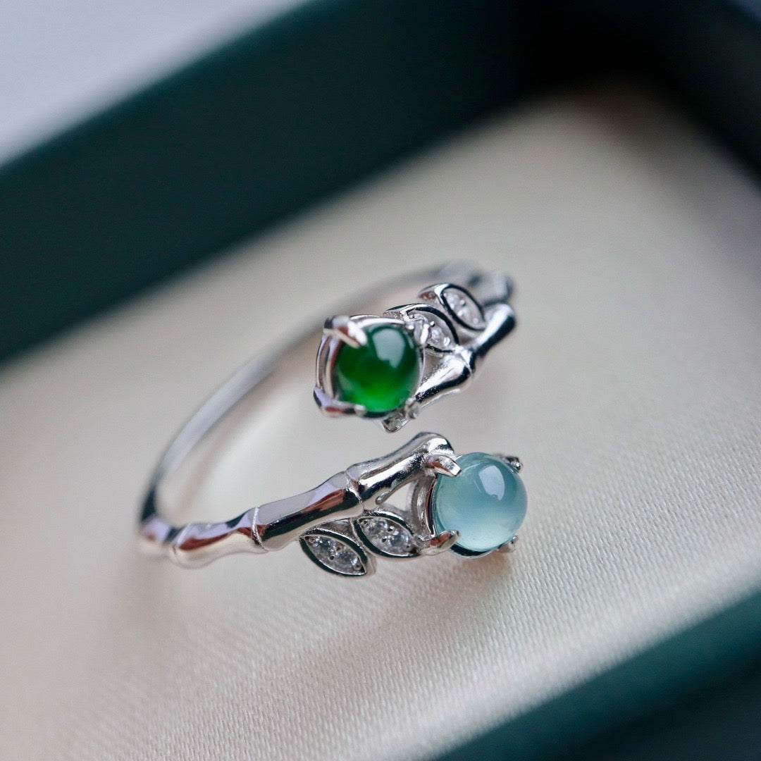 Bamboo shape ring band natural Chrysoprasus Ring