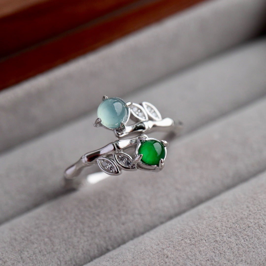 Bamboo shape ring band natural Chrysoprasus Ring