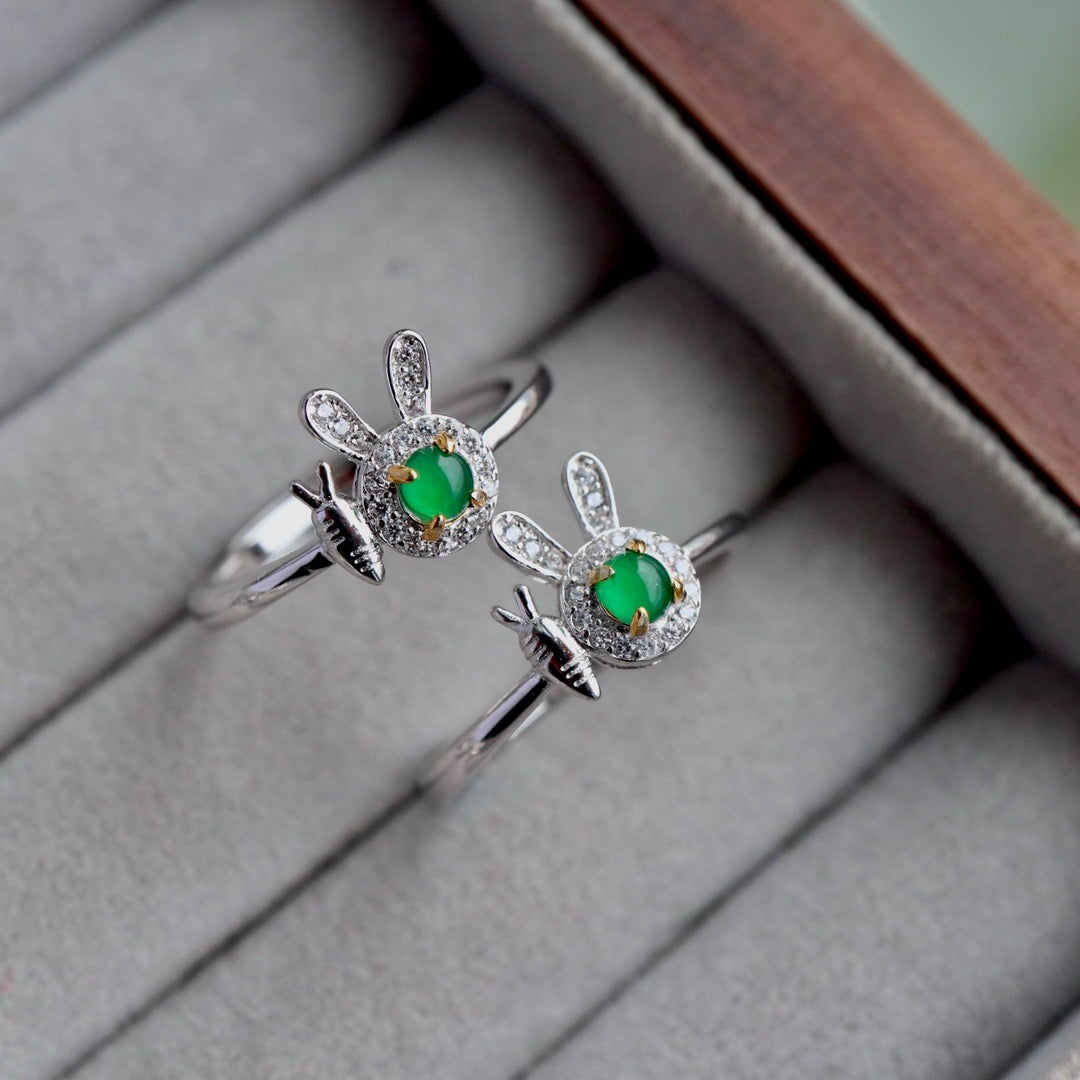 Rabbit shape Natural Chrysoprasus Ring