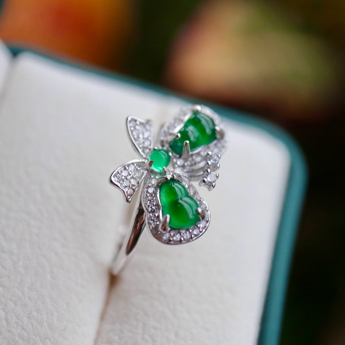 Natural Chrysoprasus Ring with butterfly shape