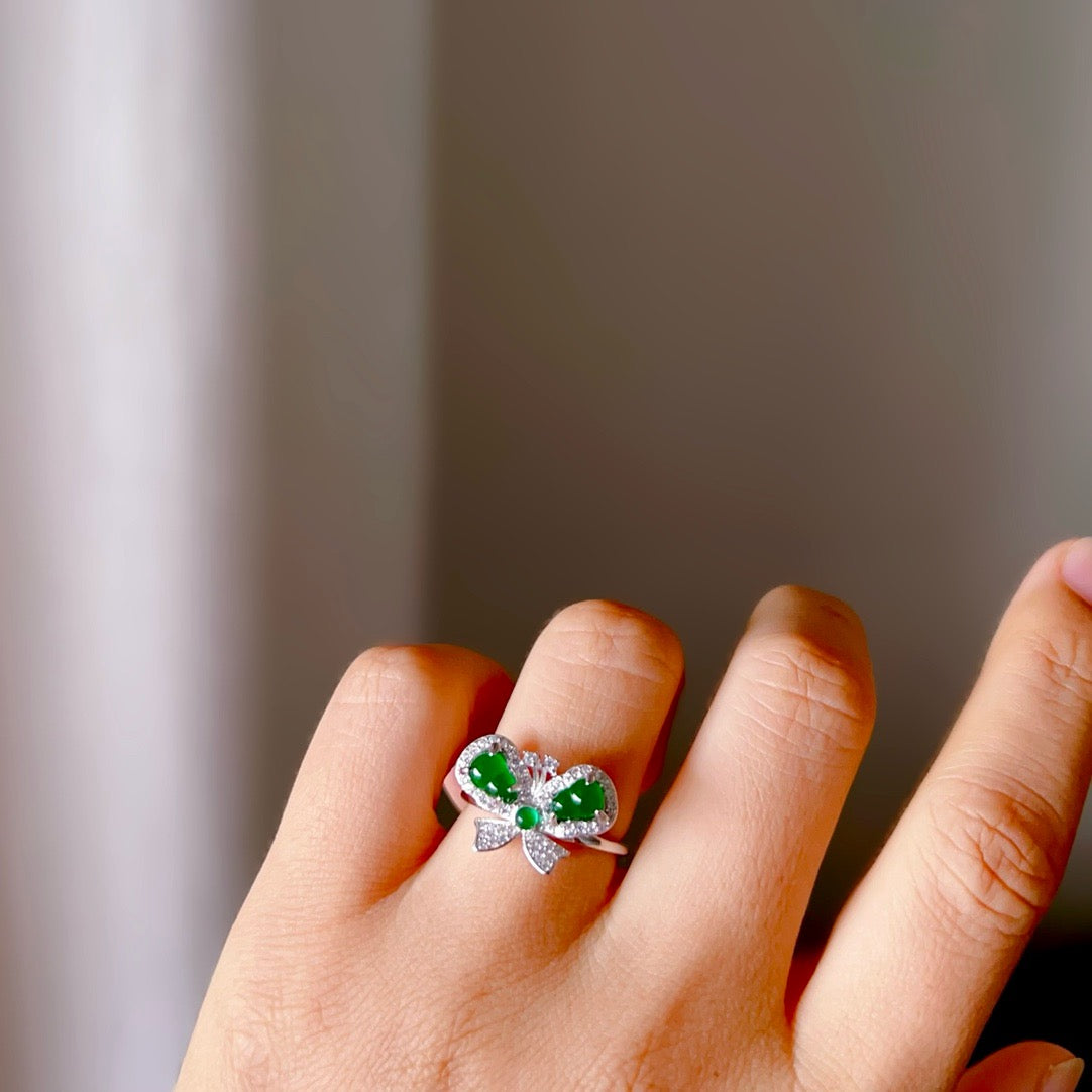 Natural Chrysoprasus Ring with butterfly shape