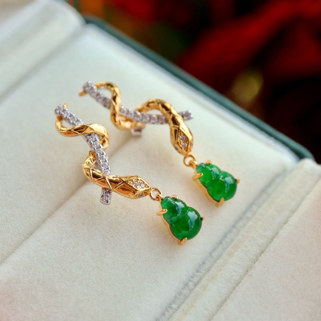 Natural Chrysoprasus earrings half snake shape