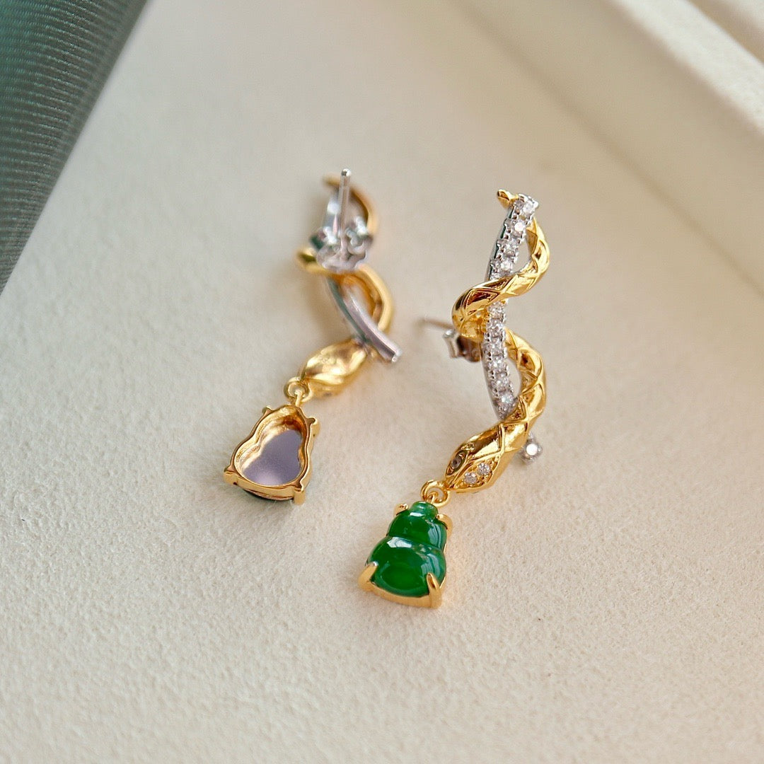 Natural Chrysoprasus earrings half snake shape