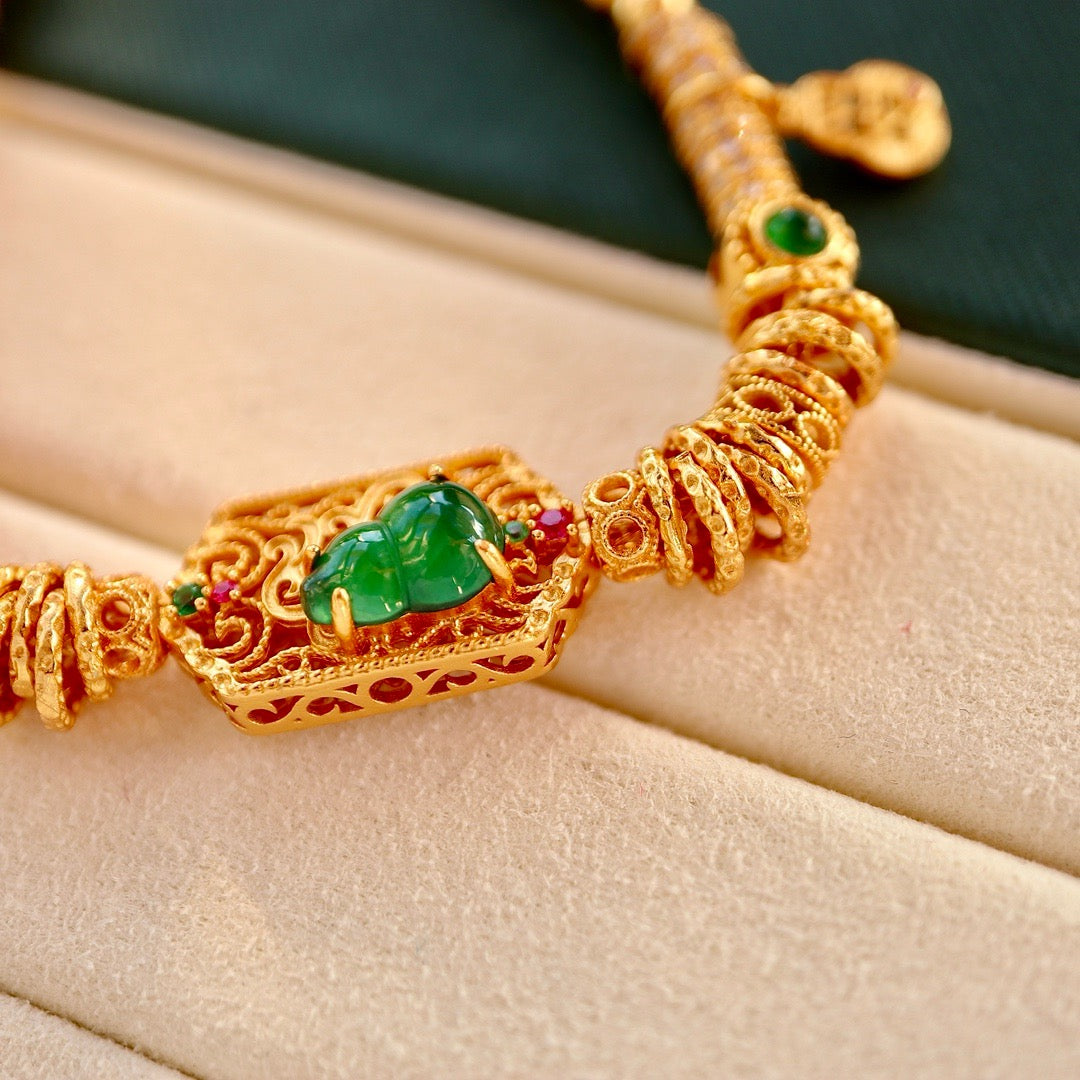 Natural Chrysoprasus bracelet with 18 gold plated