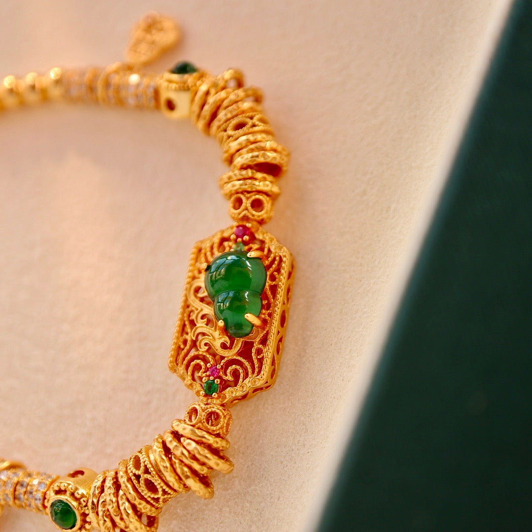 Natural Chrysoprasus bracelet with 18 gold plated