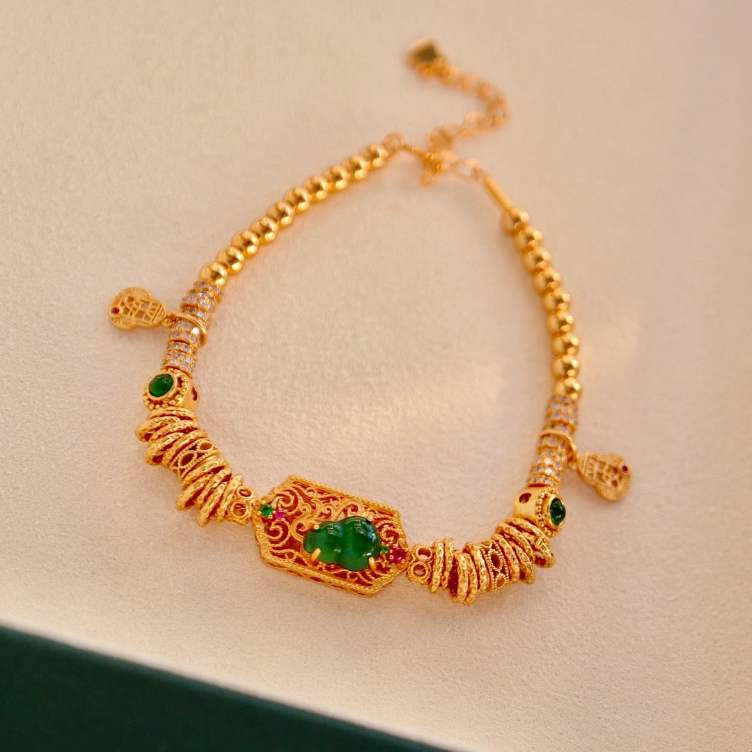 Natural Chrysoprasus bracelet with 18 gold plated