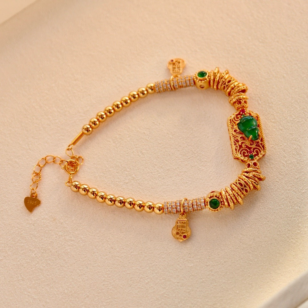 Natural Chrysoprasus bracelet with 18 gold plated